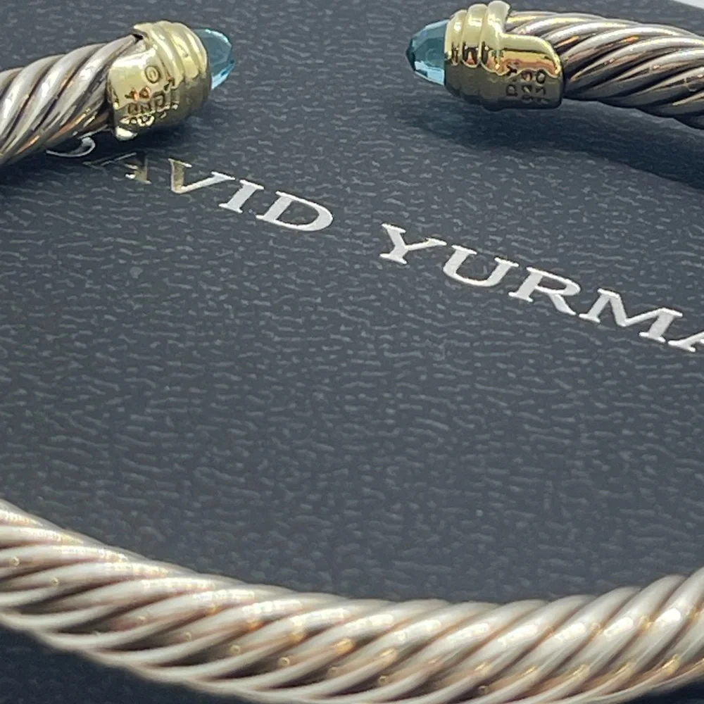 David Yurman Classic Cable Bracelet with 14K Yellow Gold and Blue Topaz, 5mm - Picture 5 of 11